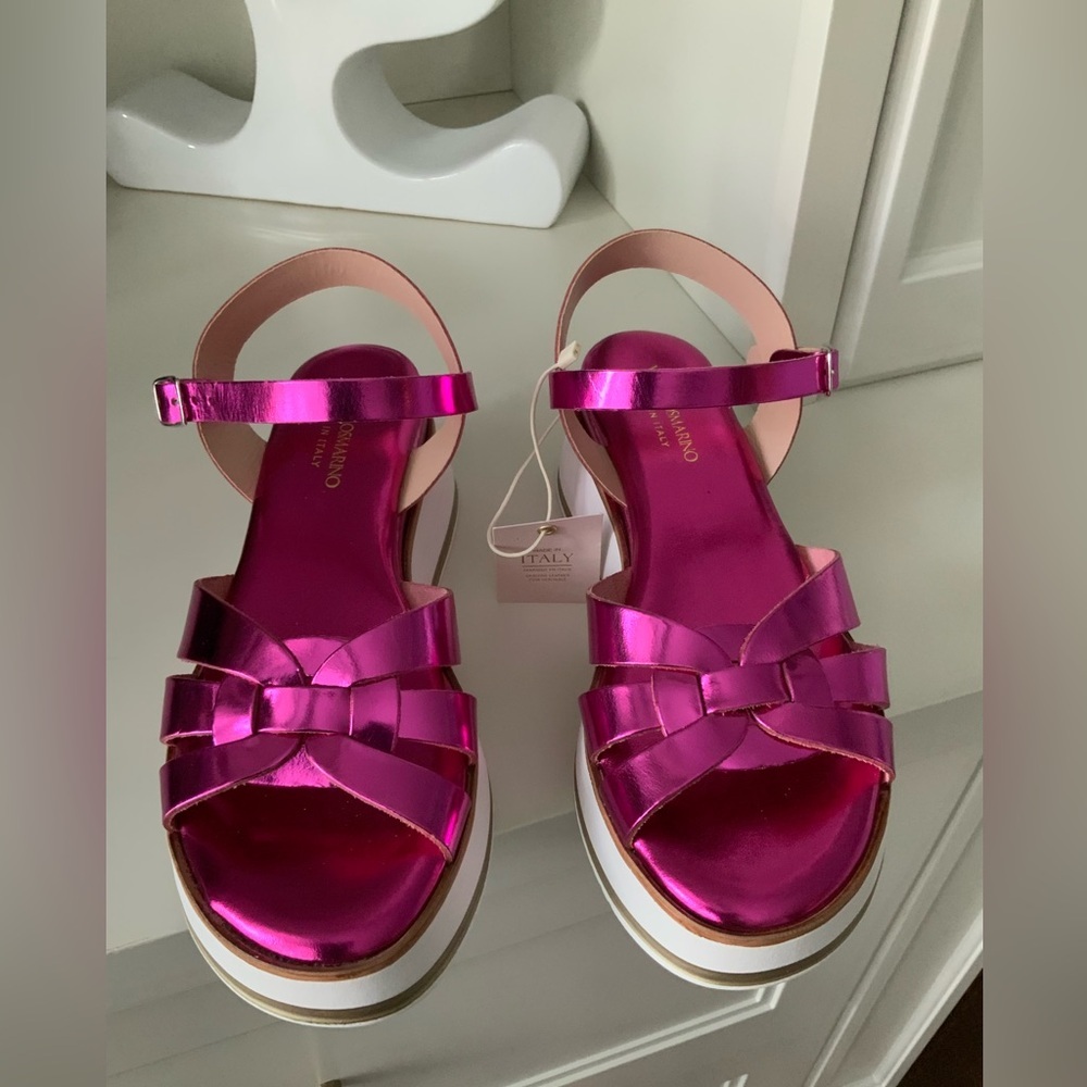 VERDEROSMARINO Barbiecore Metallic Pink Ankle Strap Leather Sandals Women’s SZ 8 - Picture 9 of 15
